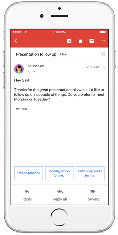 Gmail for iOS now uses machine learning to provide smart replies
