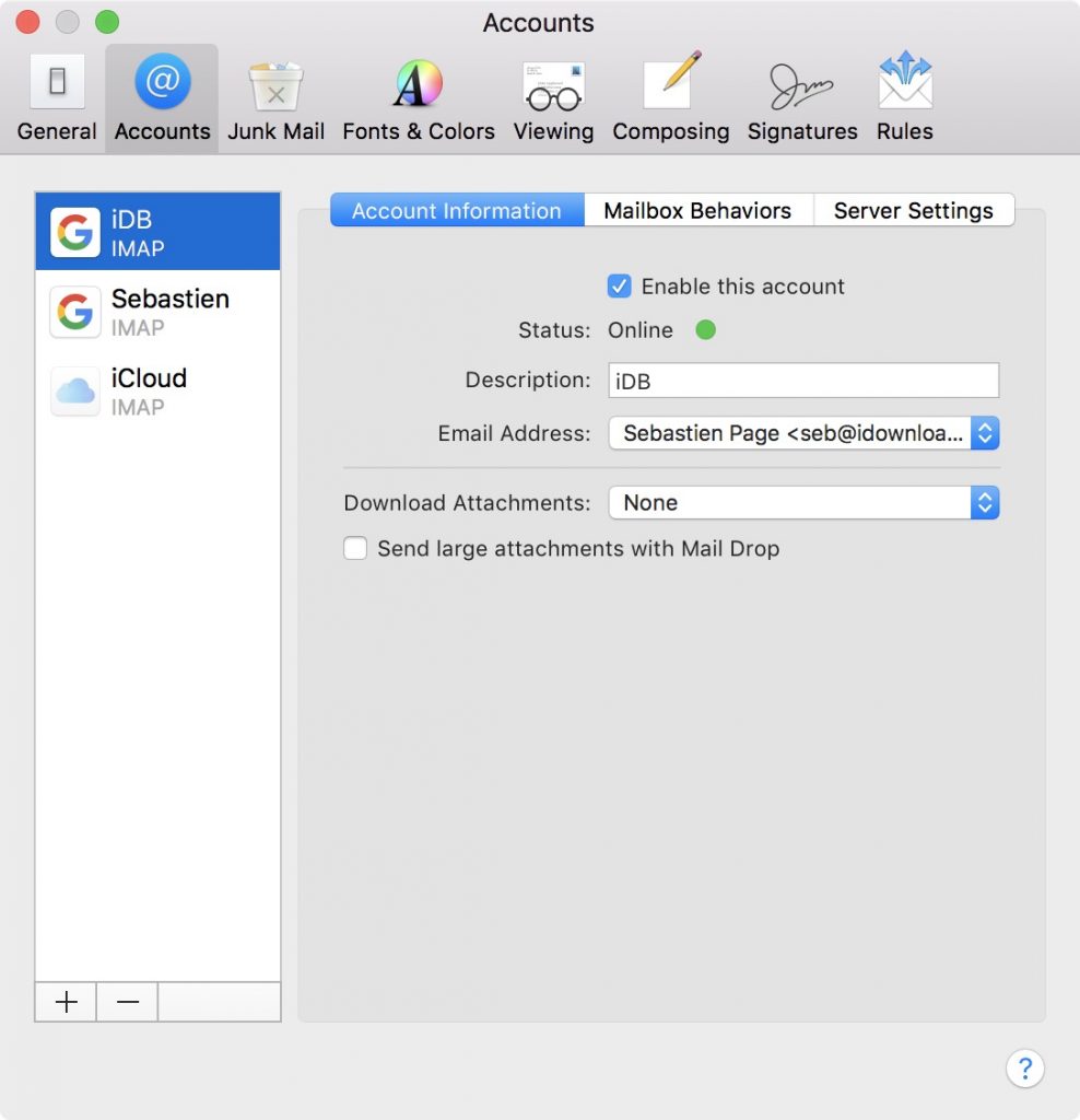 setting up mac mail behaviors