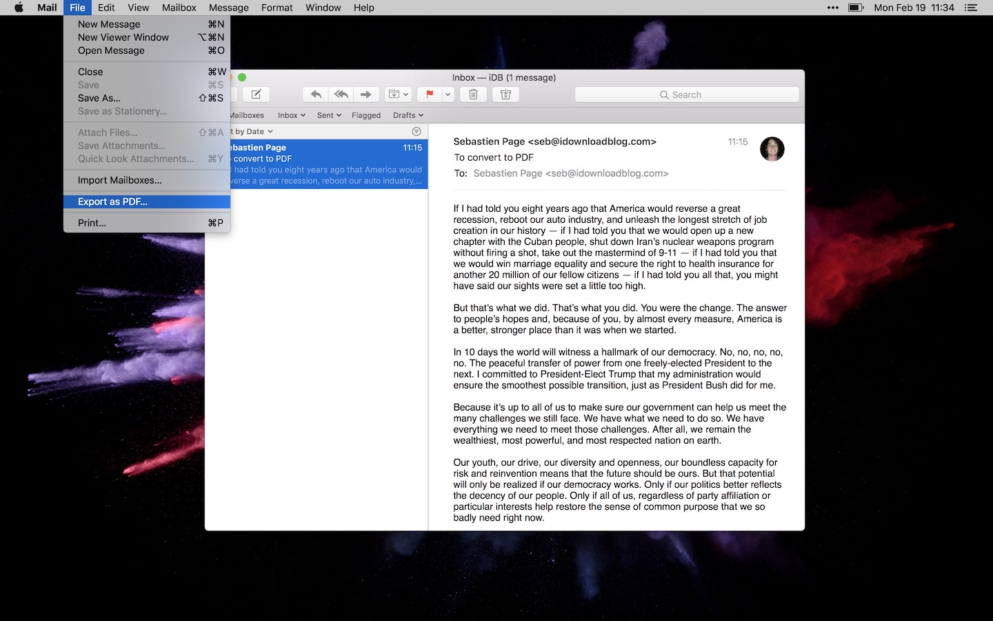 Export email as PDF on Mac