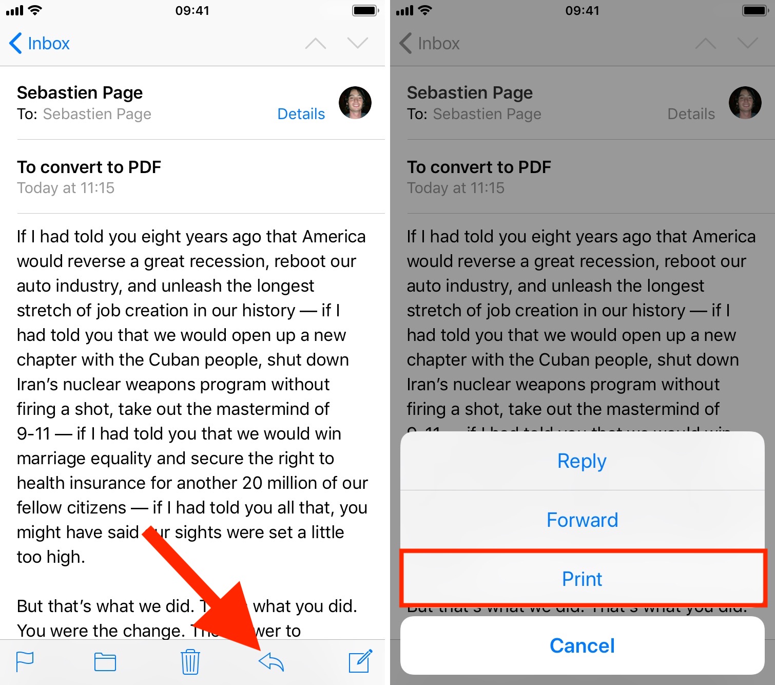 Print email to PDF on iPhone