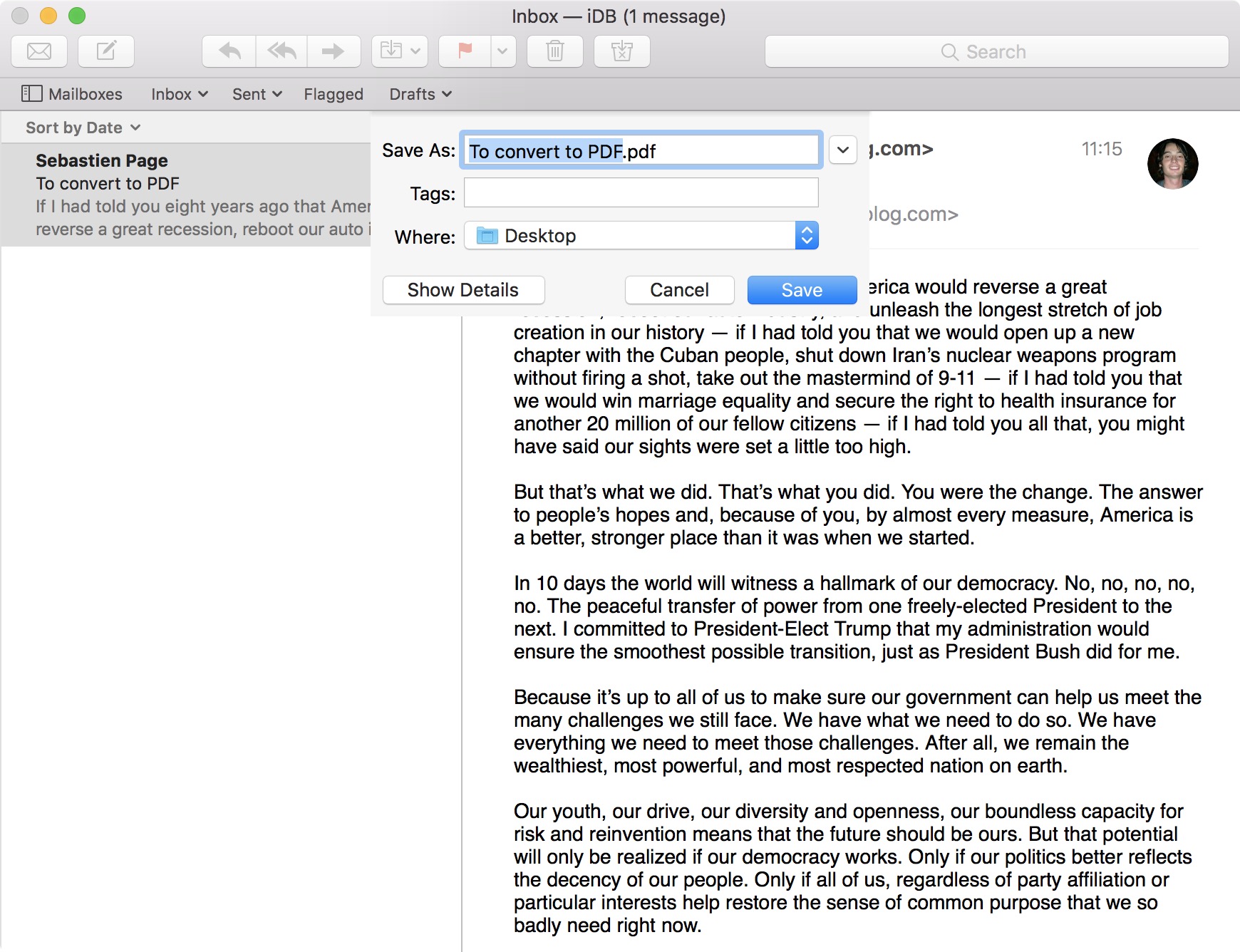 Save email as PDF on Mac