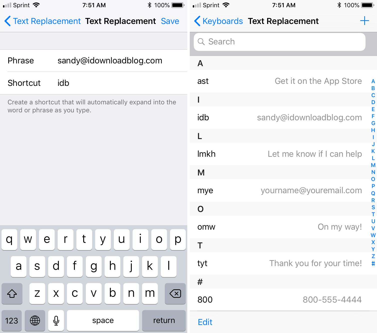 Set up text replacements on iPhone