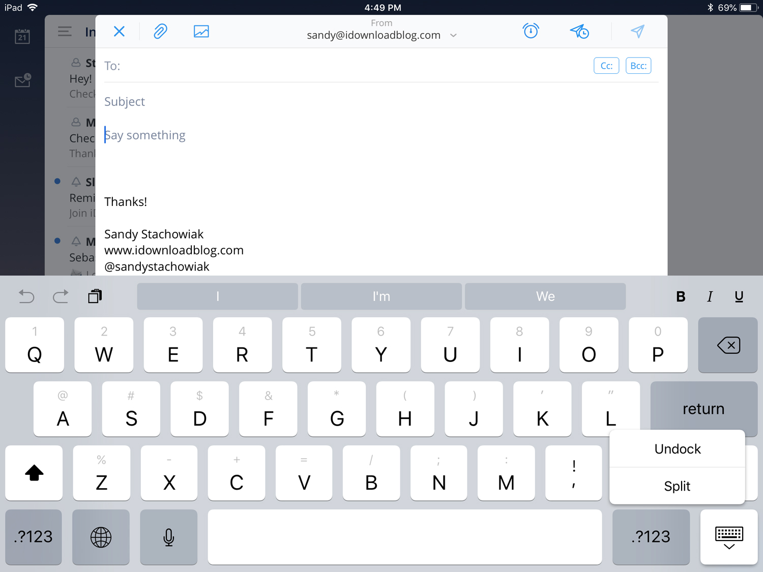 Undock Or Split iPad Keyboard