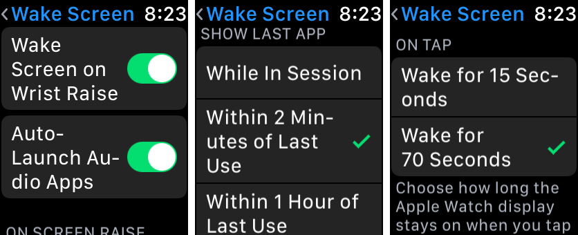 Apple Watch Wake Screen Options