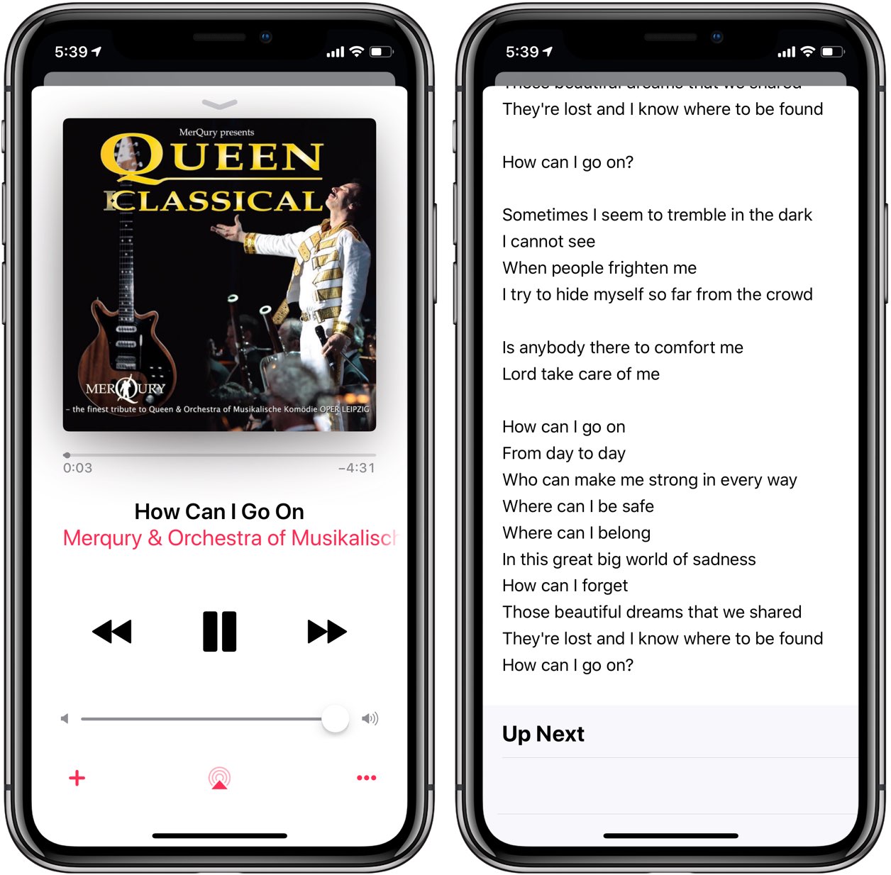 Lyrics search can work across Apple Music or be limited to your own music library