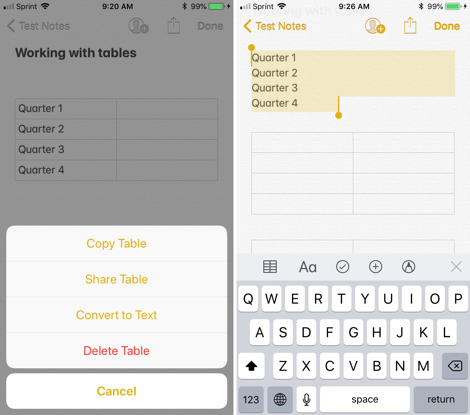 How to easily create and work with tables in Apple Notes
