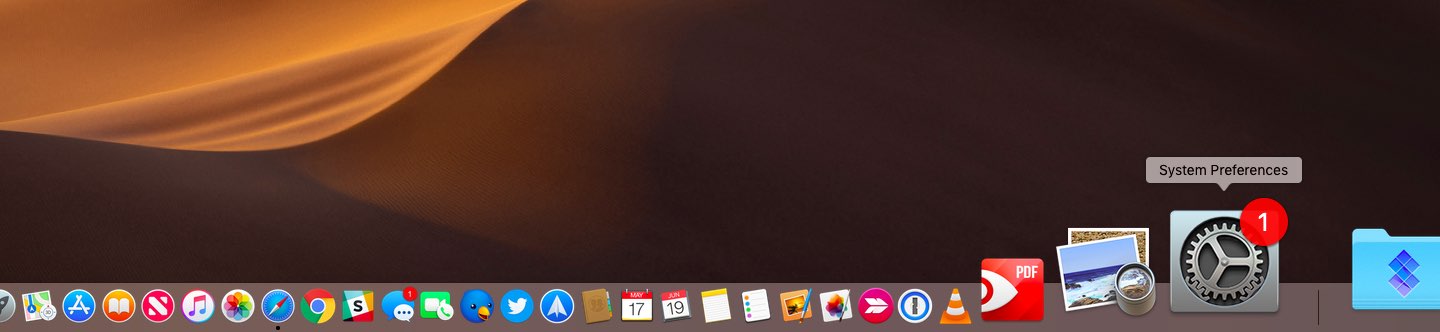 Pending notifications are denoted by the badge on the icon of the System Preferences app