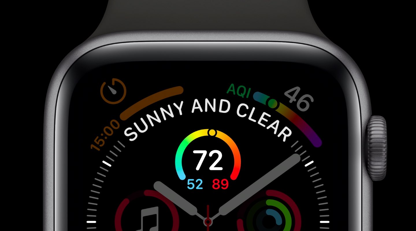 Apple Watch complications on Series 4 permit the text to flow along the time bezel