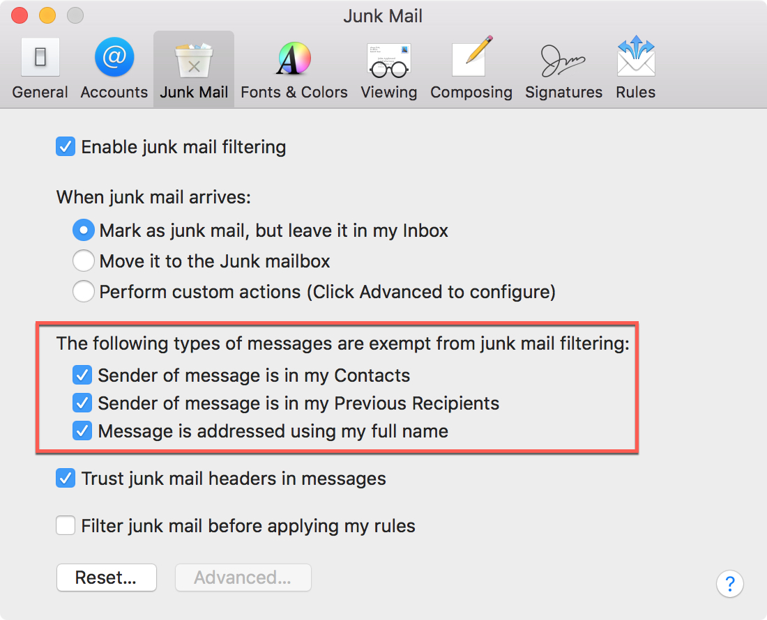 How to customize the Junk Mail filter in the Mail app for Mac Mid