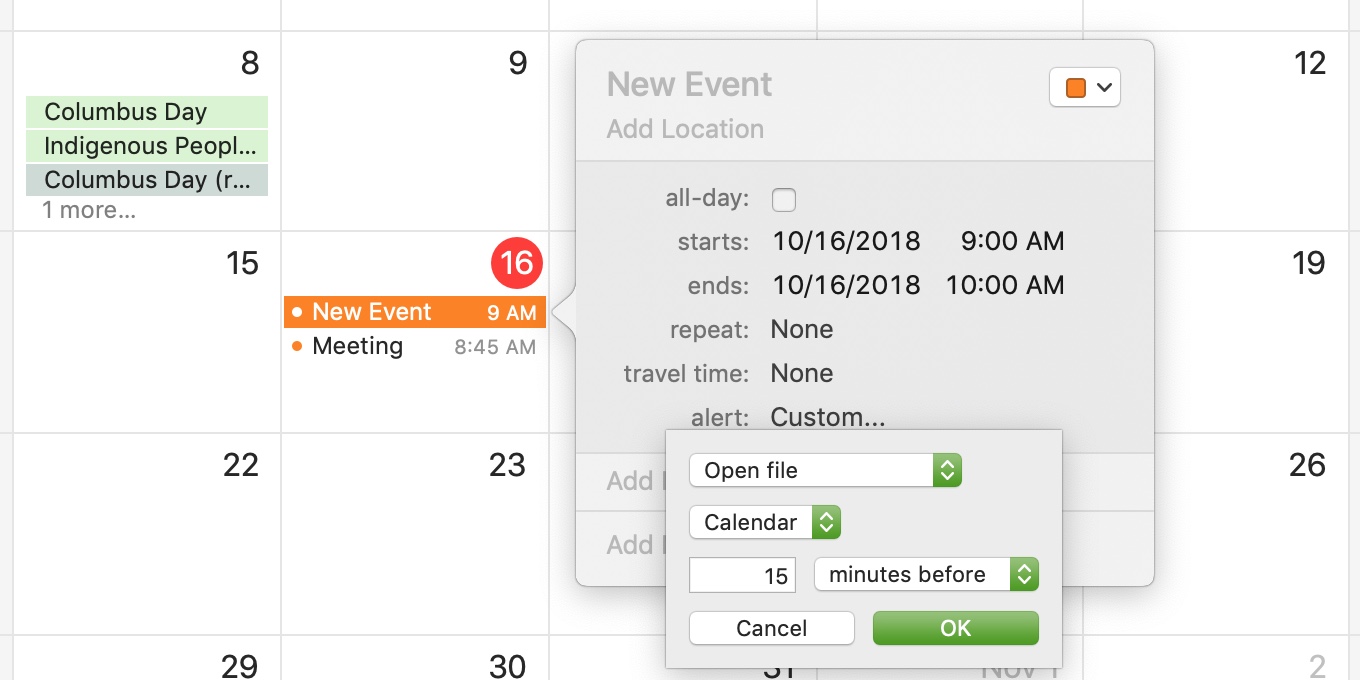 Mac Calendar New Event For File Alert Set