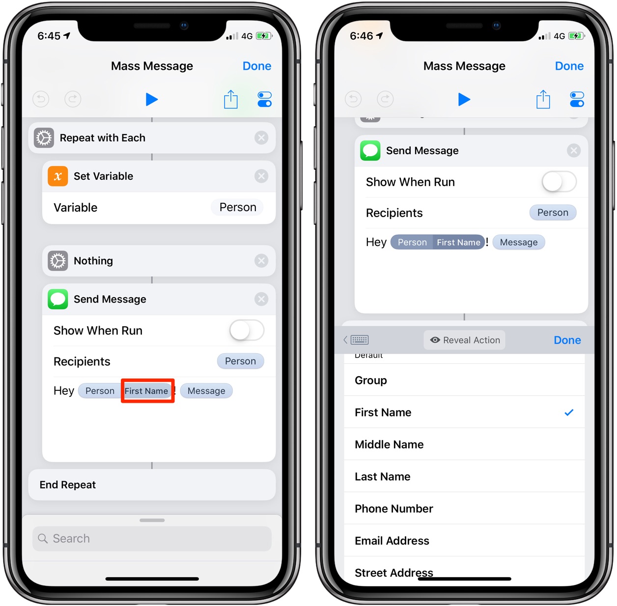 The Mass Message shortcut requires iOS 12 and Apple's Shortcuts app