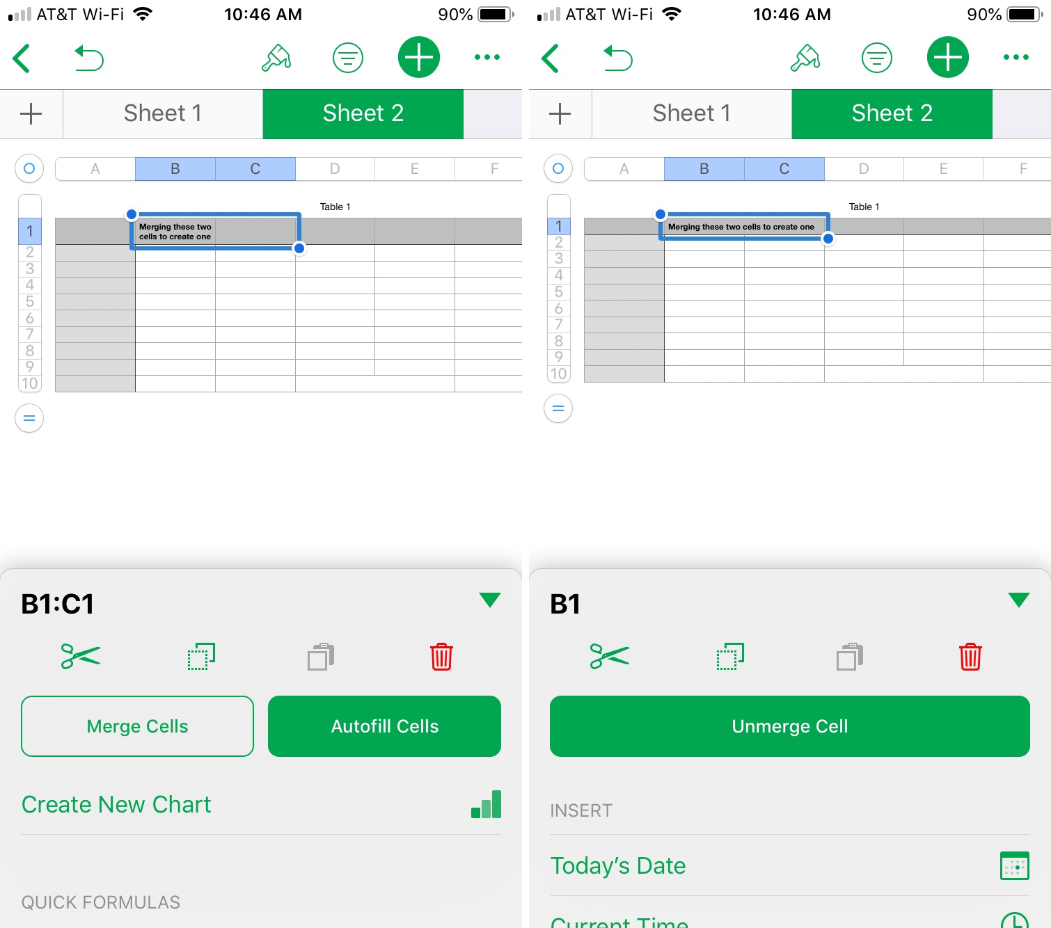 Numbers Merge and Unmerge Cells iPhone