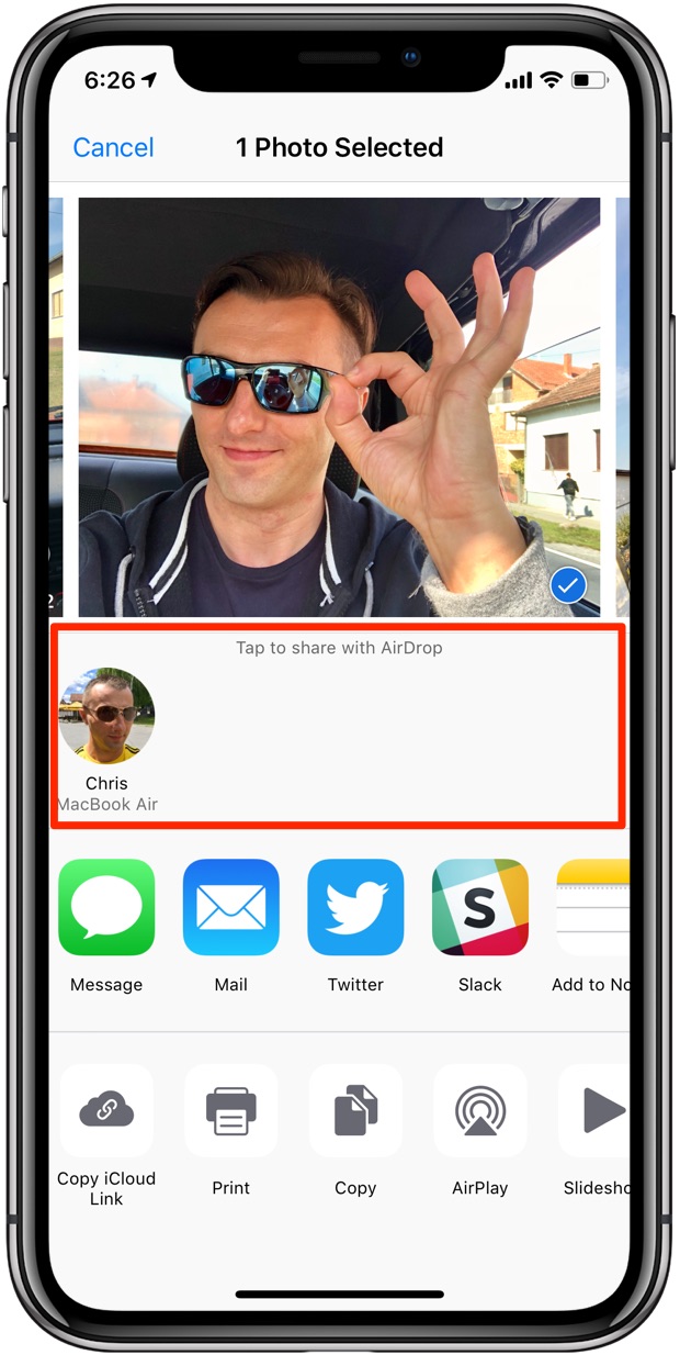 AirDrop sharing from Photos