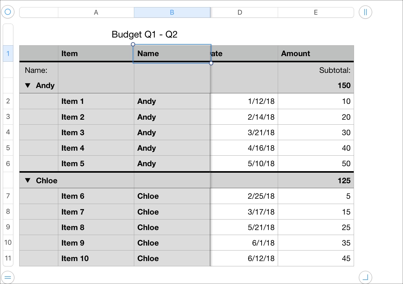 Columns Frozen in Numbers on Mac