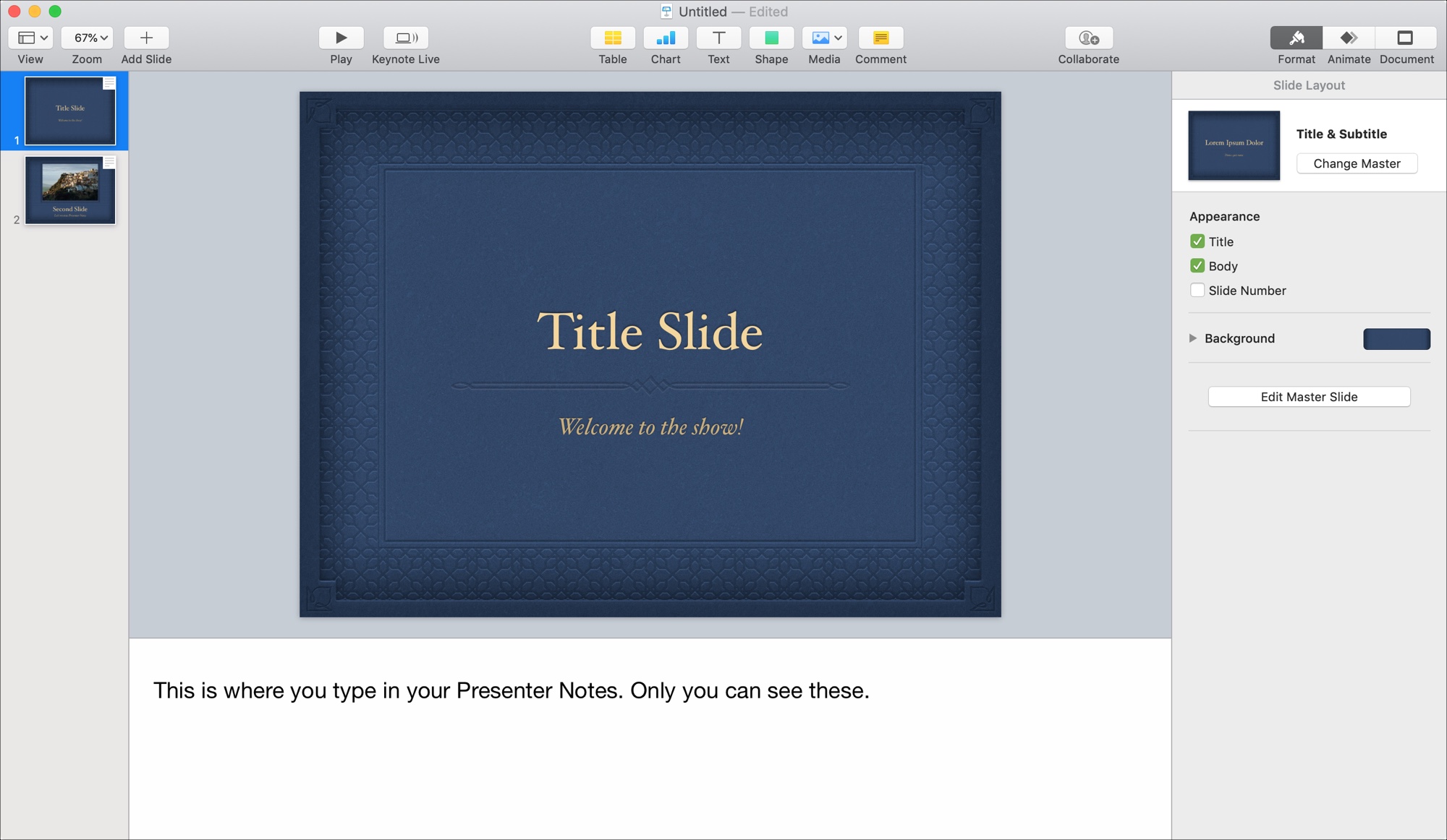 Keynote on Mac Create Presenter Notes