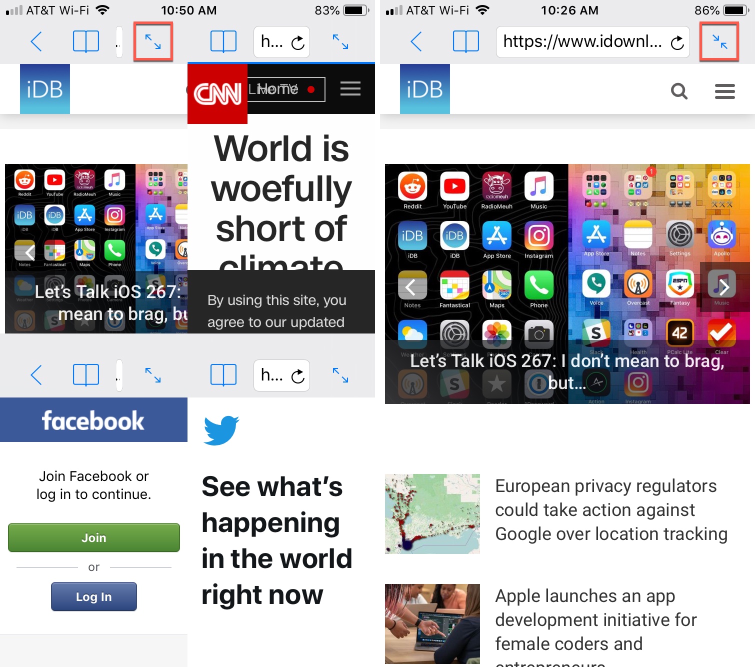 Split Web Browser iPhone Four to One Screen