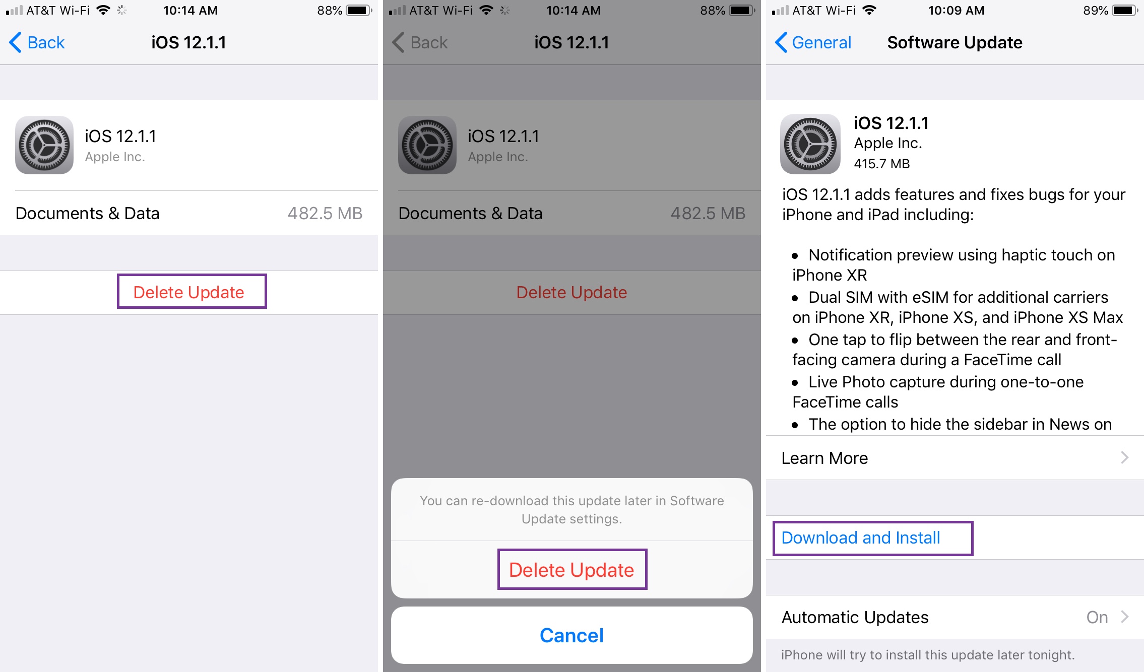 Delete Update and Confirm iPhone
