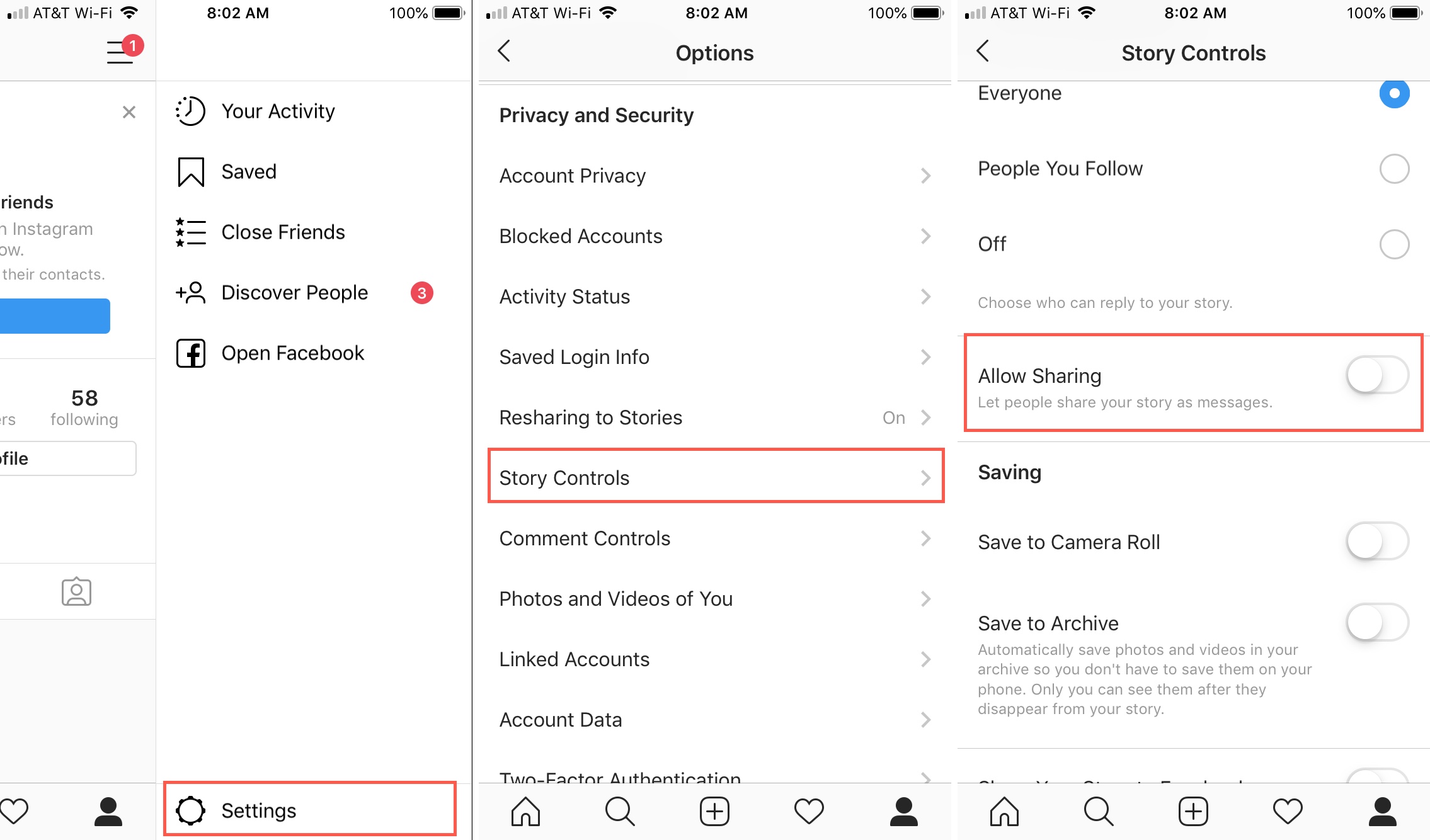 Disable Story Sharing Instagram iPhone