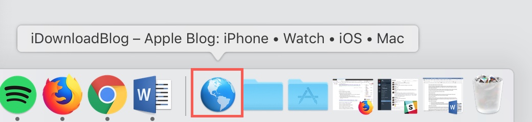 Website Shortcut with Globe in Dock Mac