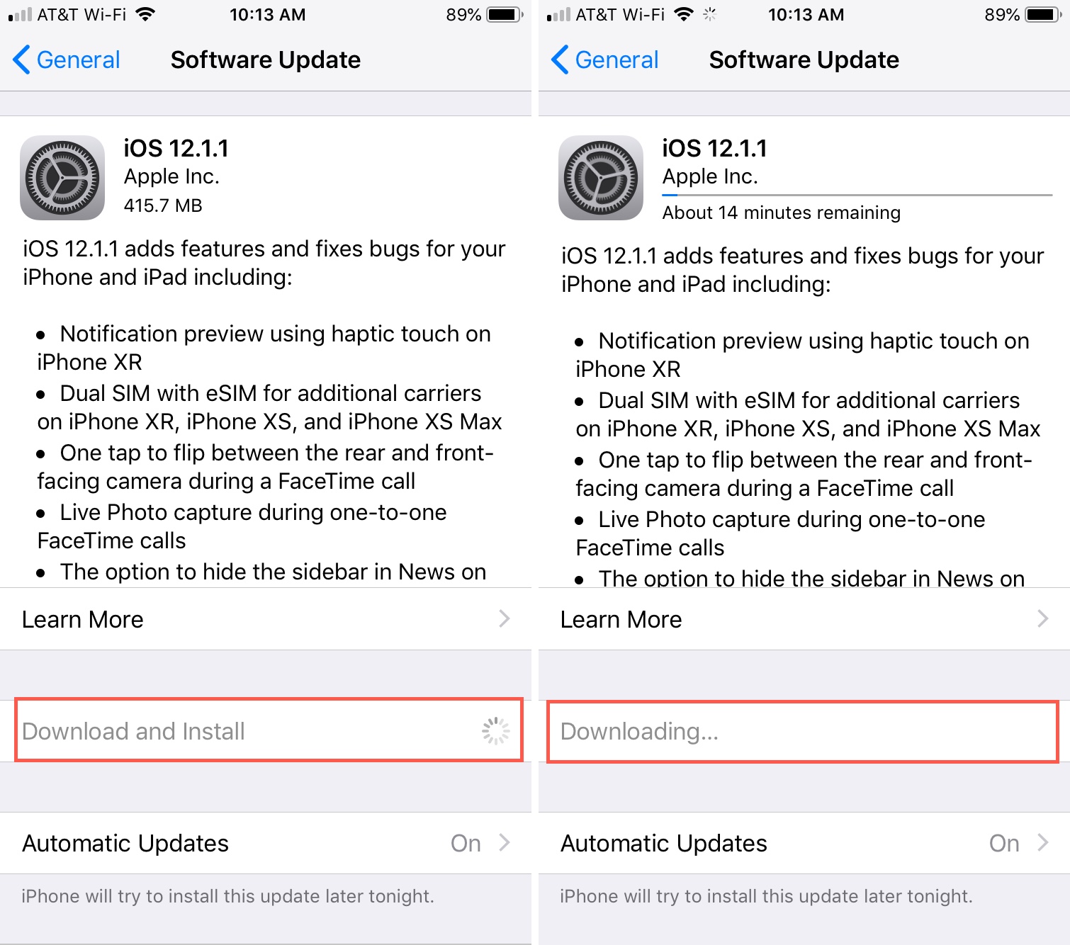iOS Update Download Progress on iPhone