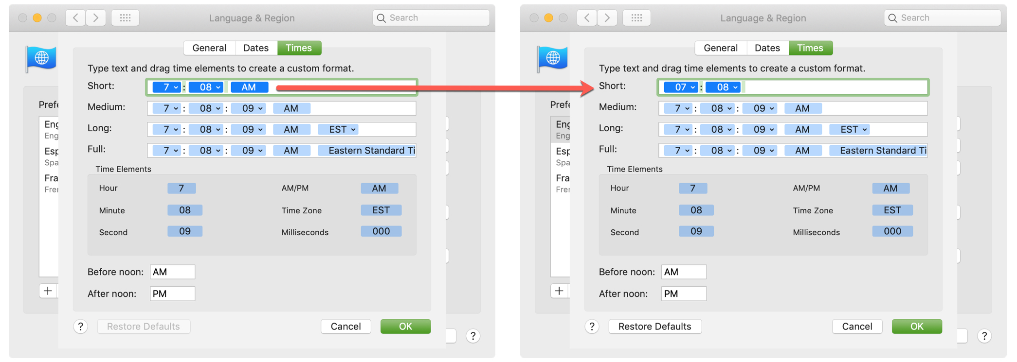 Change Time Format in Language Region Mac