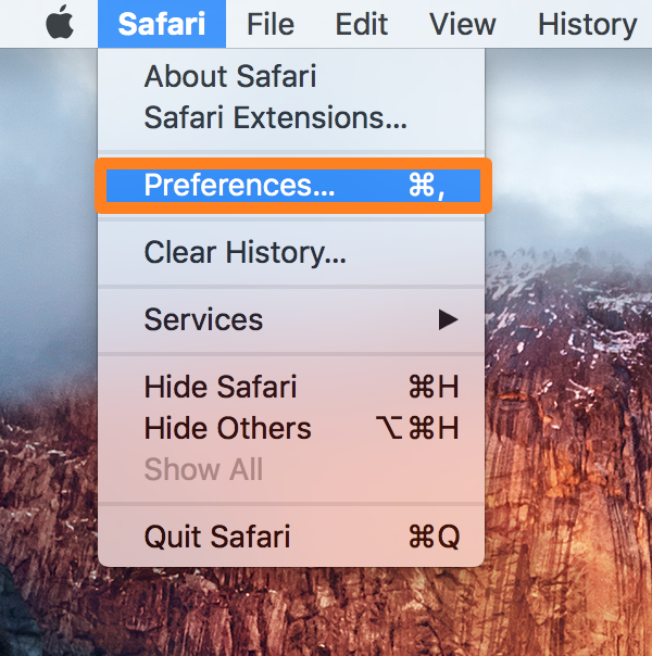 Safari Preferences Menu Bar