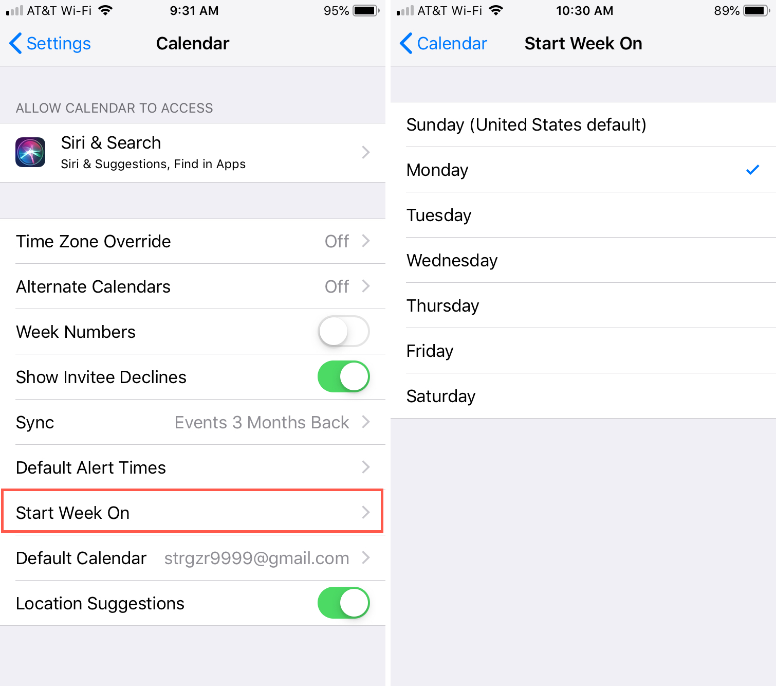How to set the Calendar app to start on Monday instead of Sunday Mid