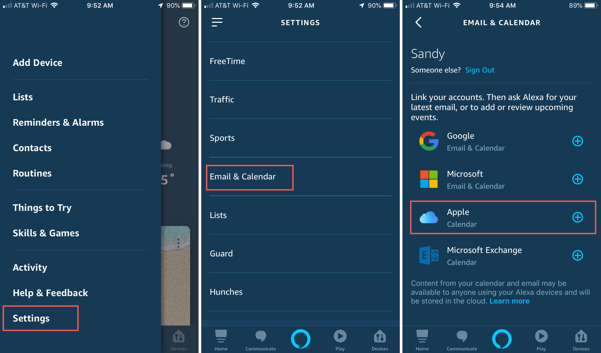 Alexa Settings Calendar Apple on iPhone
