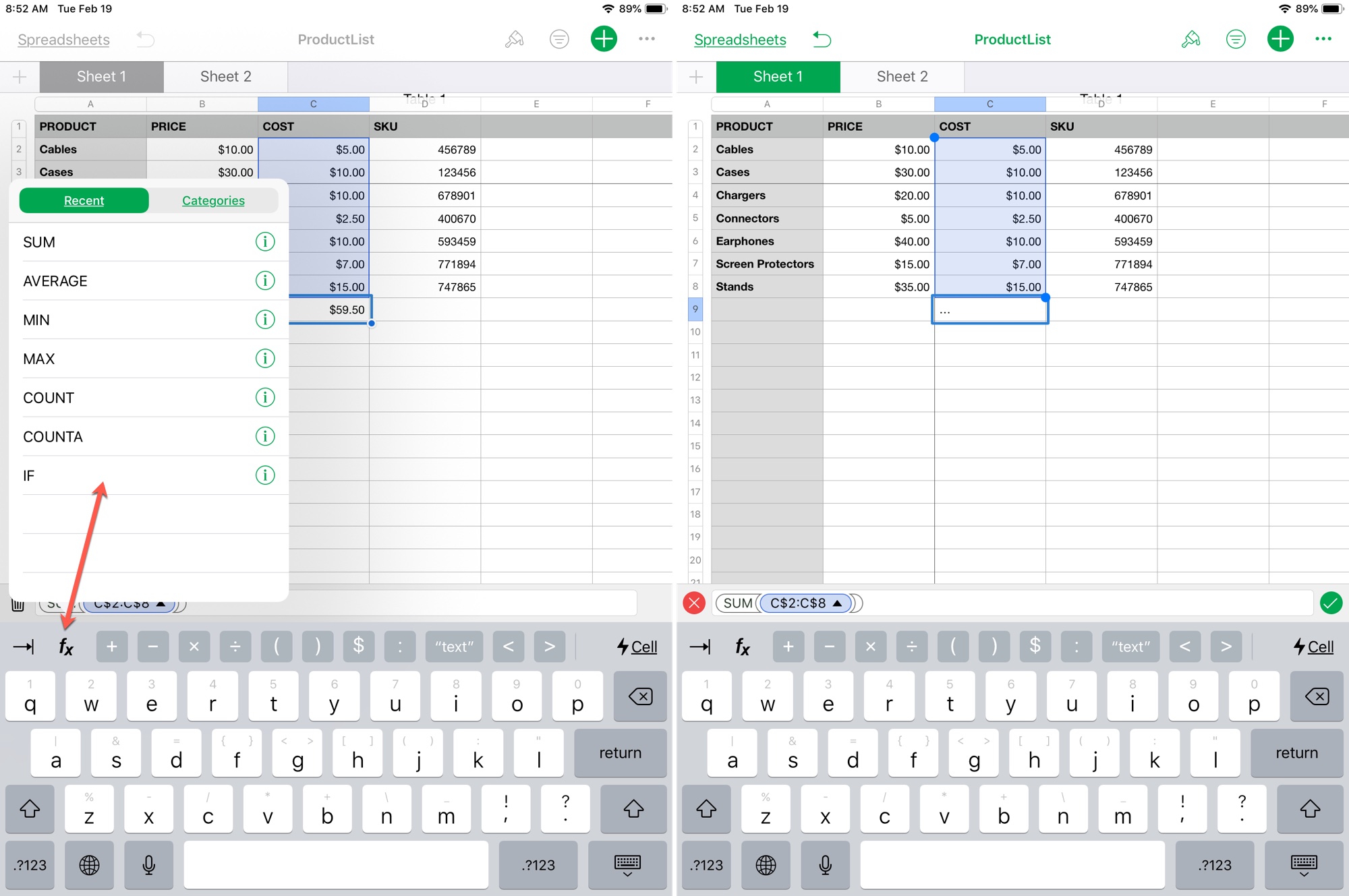 How to use common functions and formulas in Numbers on Mac and iOS