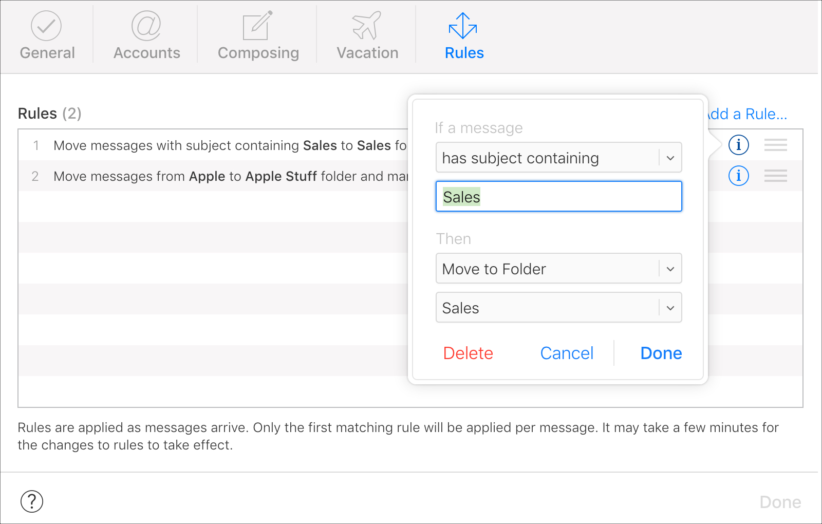 Edit or Delete a Rule iCloud Mail