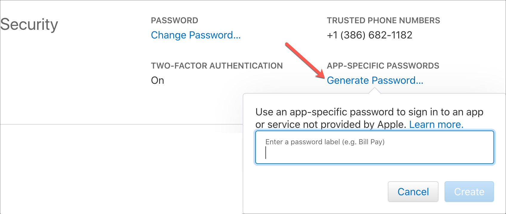 Generate App Specific Password for Apple ID