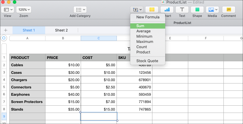 How to use common functions and formulas in Numbers on Mac and iOS