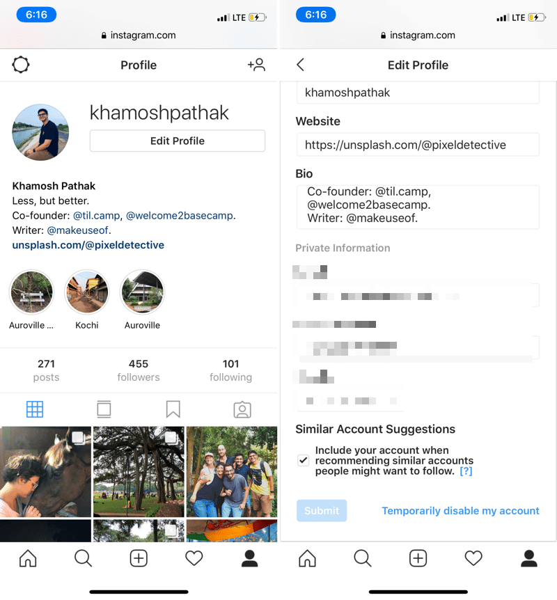 Temporarily disable account instagram not working
