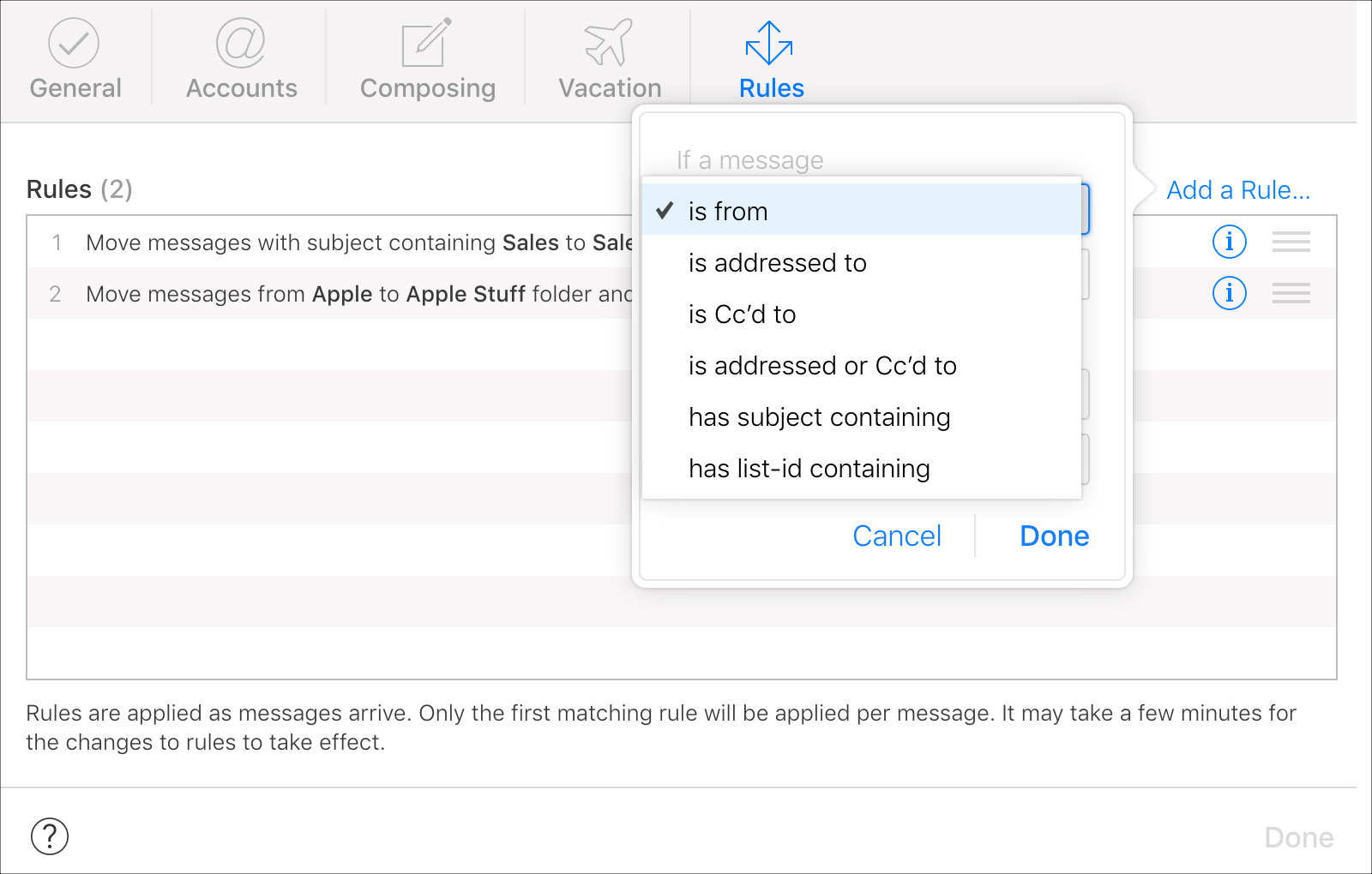 Set up If in iCloud Mail Rules