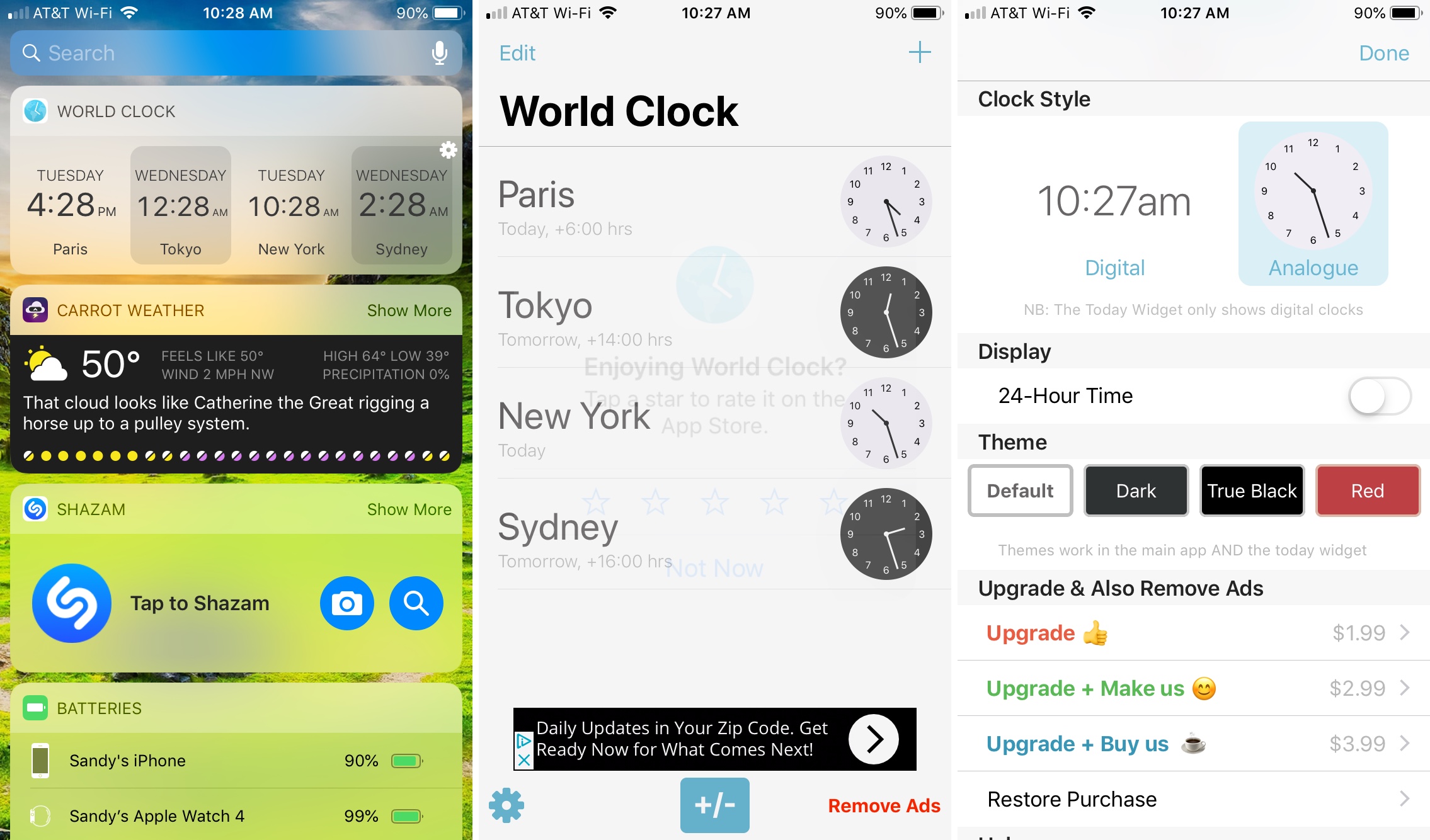 World Clock Time Widget app on iPhone