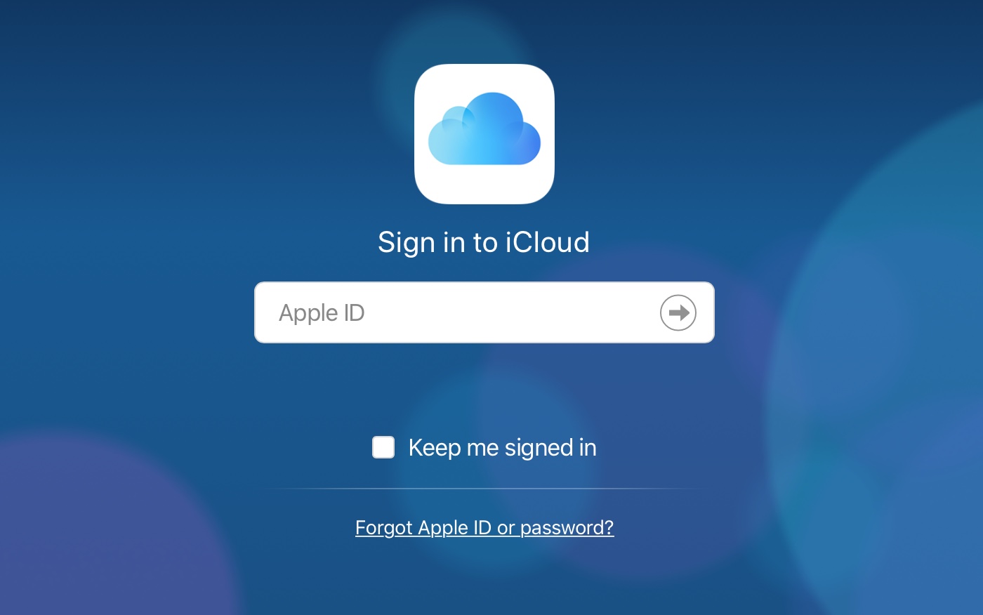 iCloud Login Screen Web