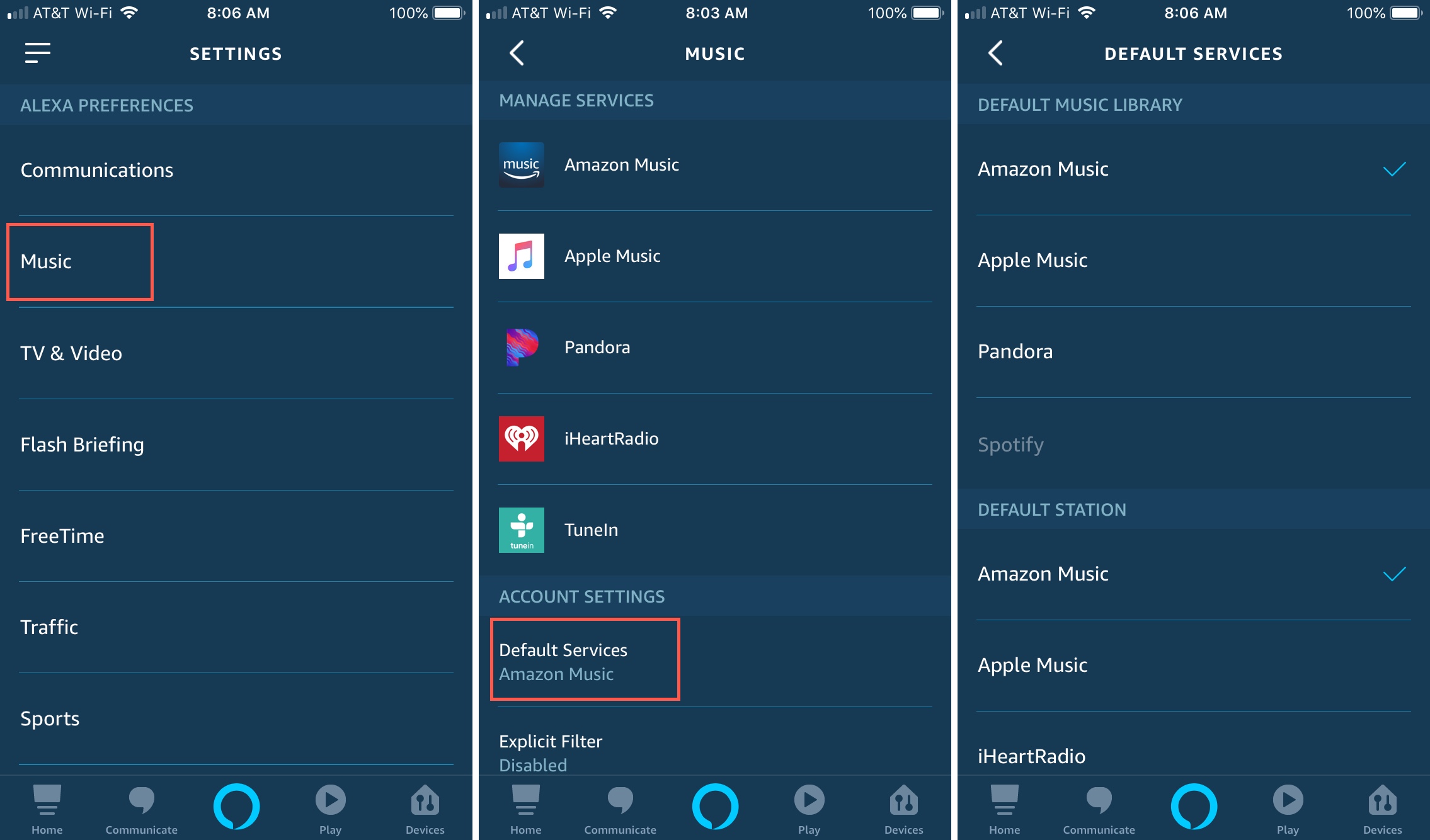 Alexa Default Music Services iPhone