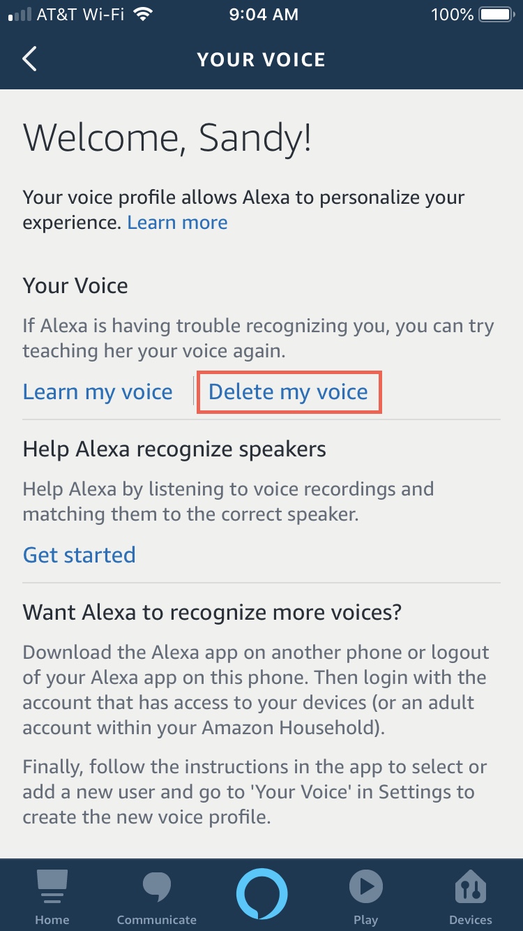 Alexa app Your Voice Delete My Voice