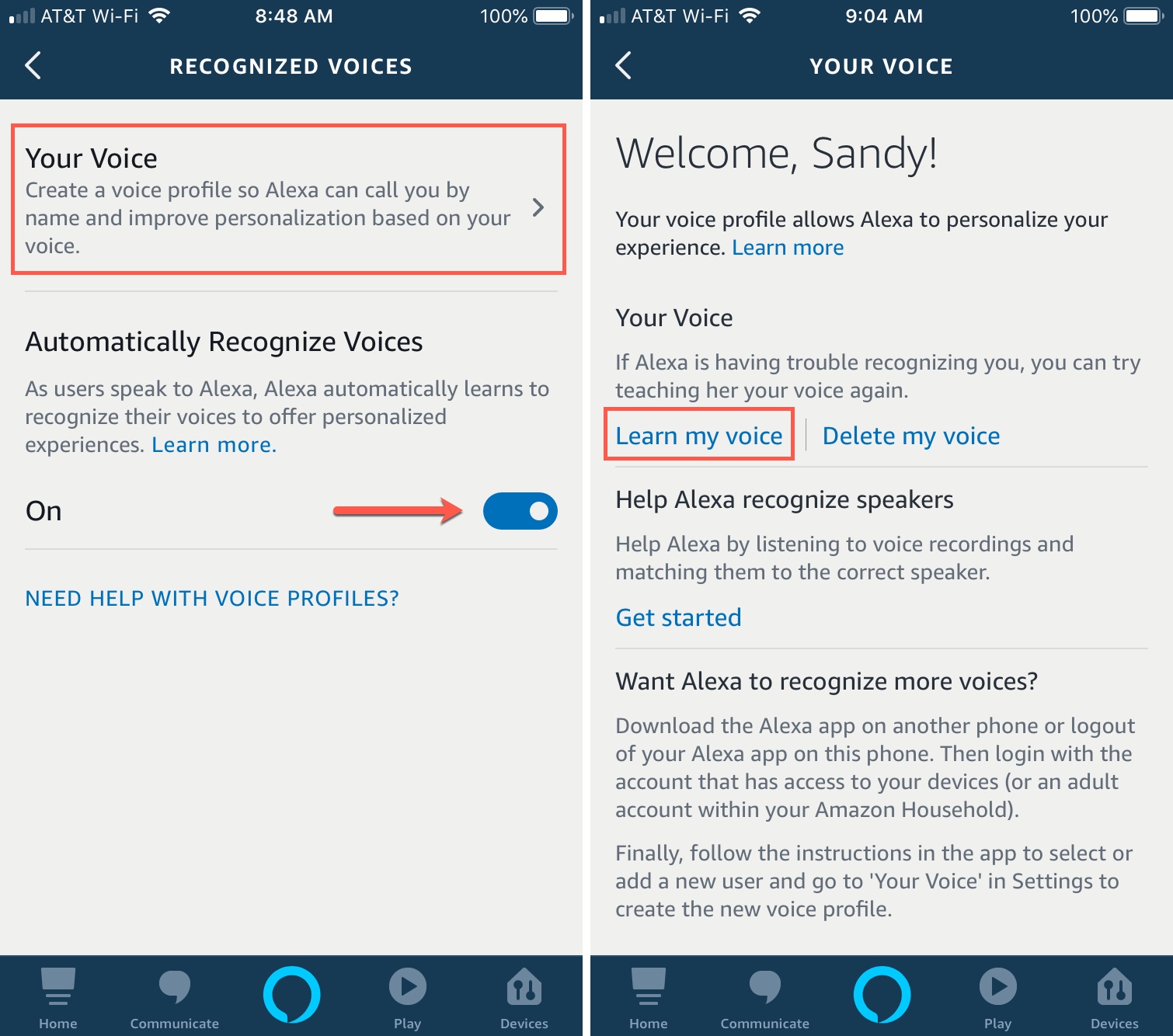 How to create an Alexa Voice Profile on Amazon Echo speaker Mid