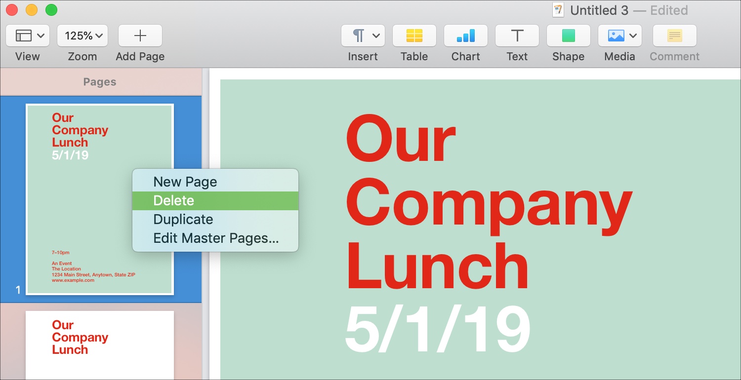 Delete Pages in Page Layout Mac