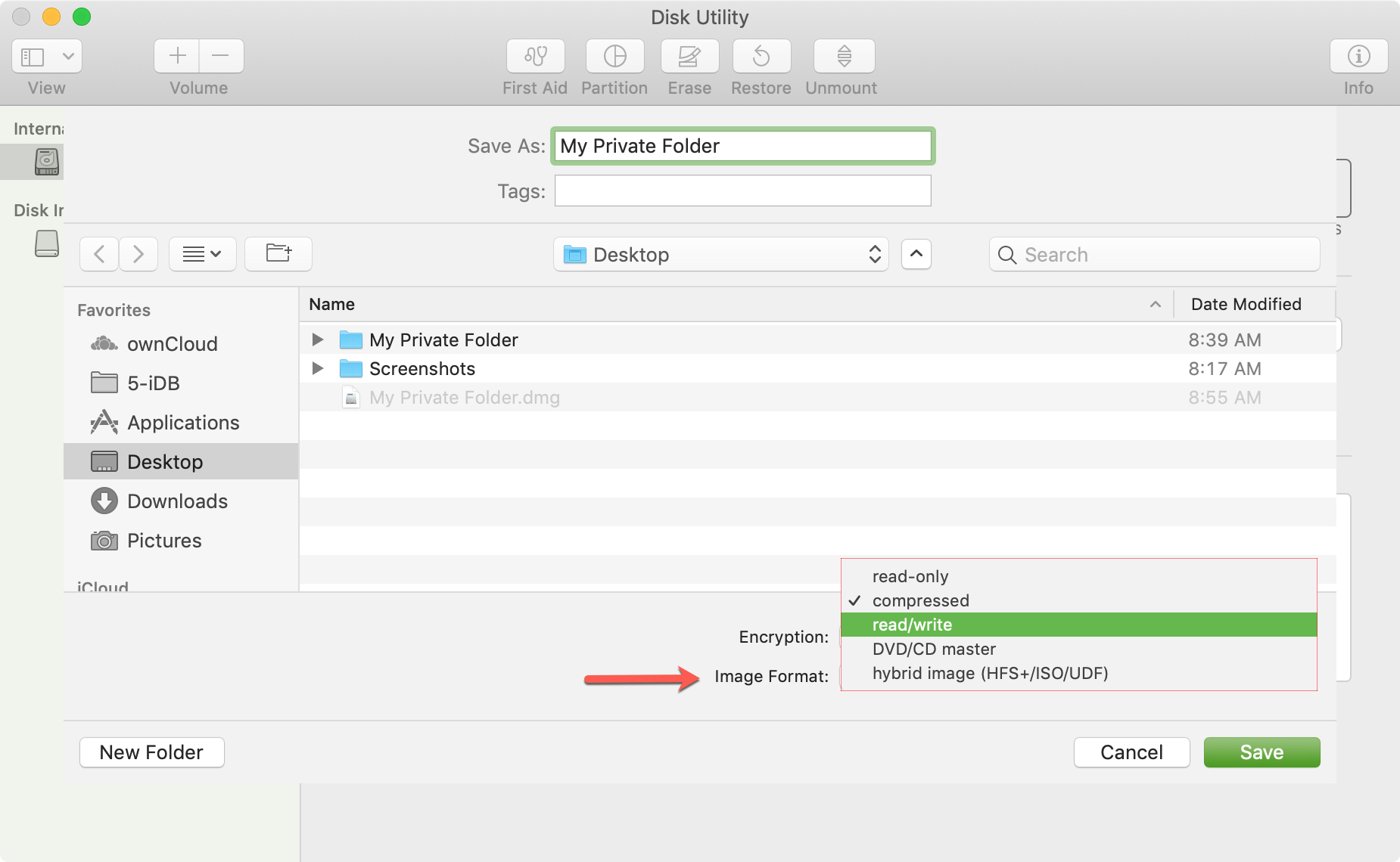 Disk Utility Choose Image Format Mac