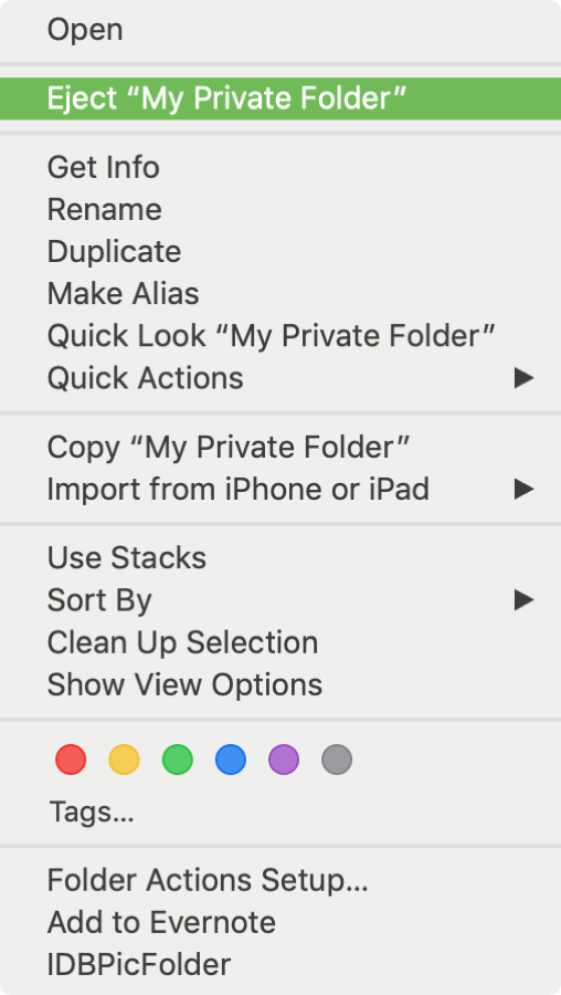 Eject disk image my private folder Mac