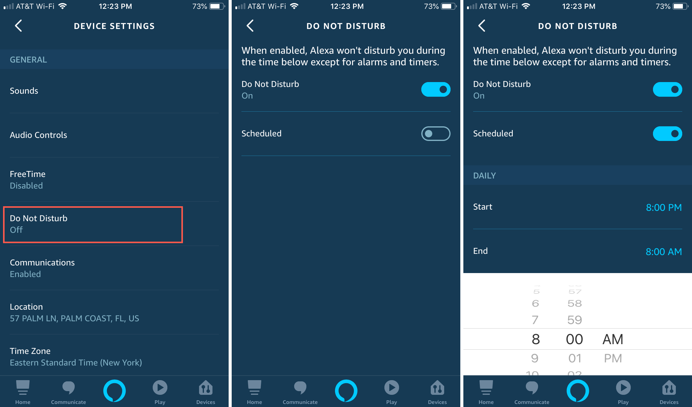 Enable Do Not Disturb in Alexa app iPhone
