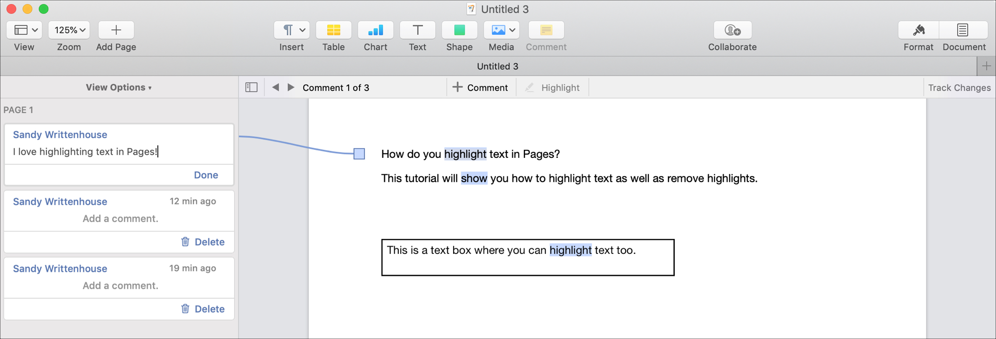 word for mac block text how to highlight