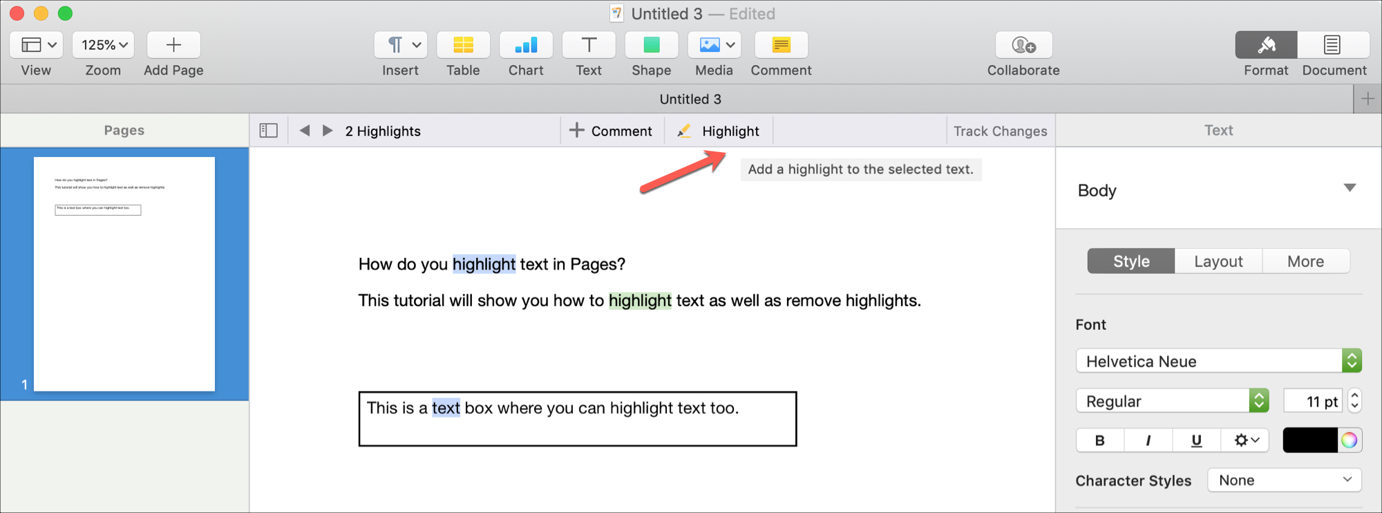 highlighting in word document for mac