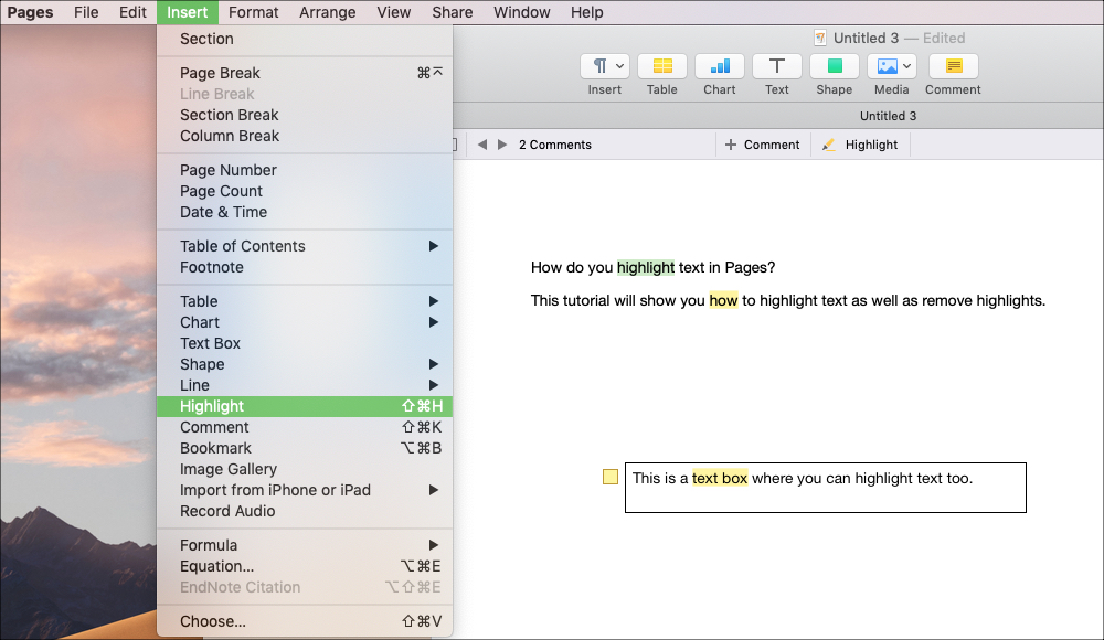 mac shortcut for highlighting in word