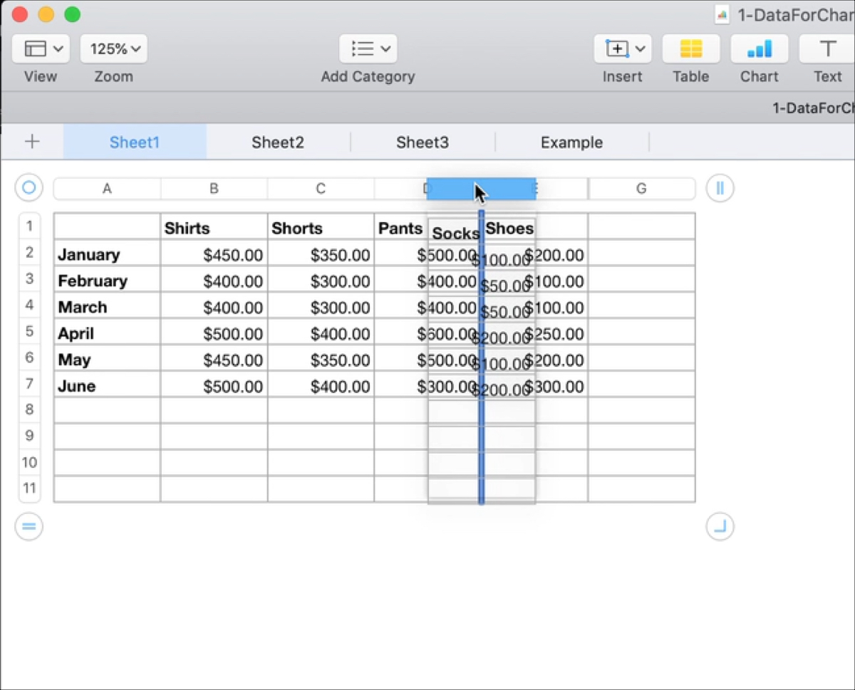 Move a Column in Numbers on Mac