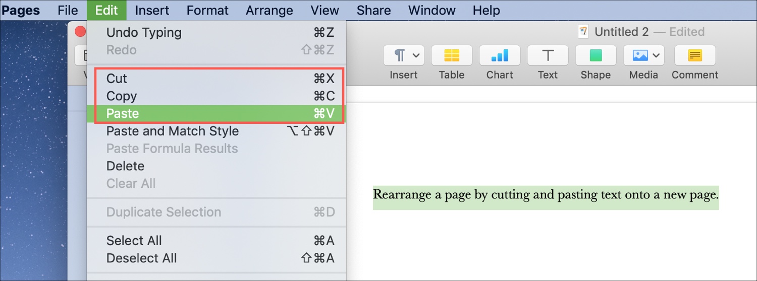 Rearrange Pages Word Processing doc Mac