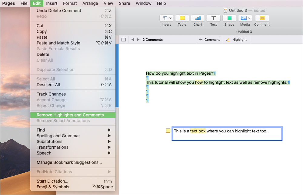 mac highlight text shortcut