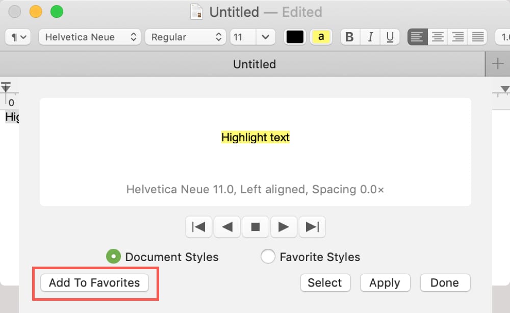 Add Highlighted Text Style to Favorites